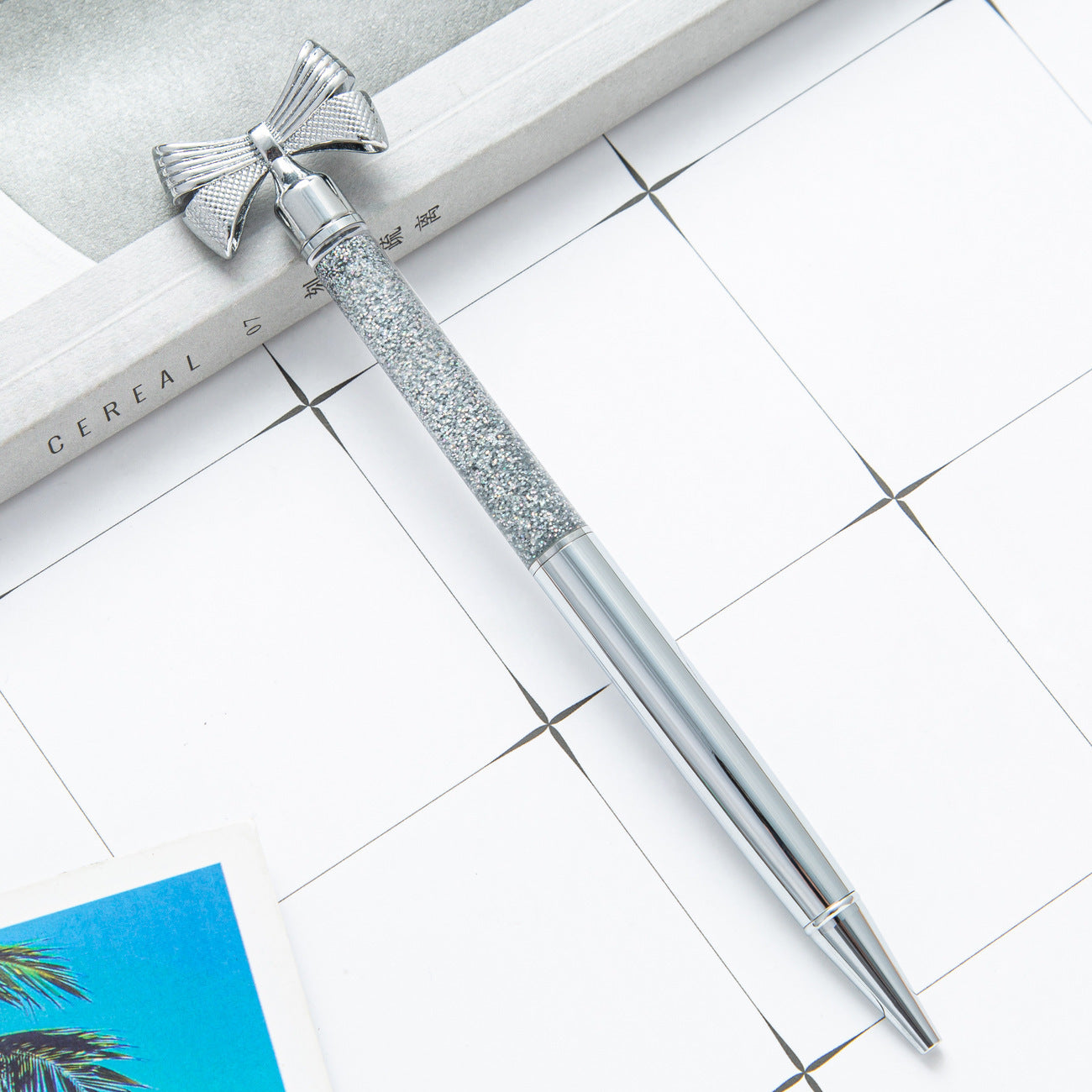 Wholesale Metal Gold Powder Into The Oil Bow Ballpoint Pen